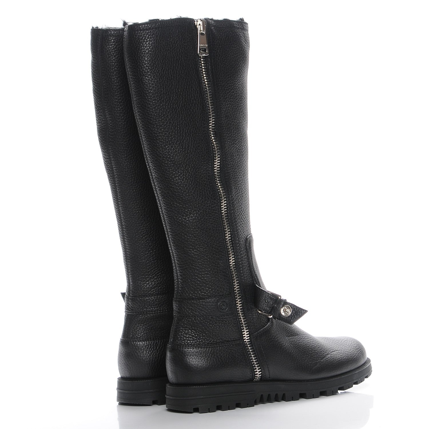 Gucci Calfskin Rabbit Fur Knee High Boots Black 39 4 of 8