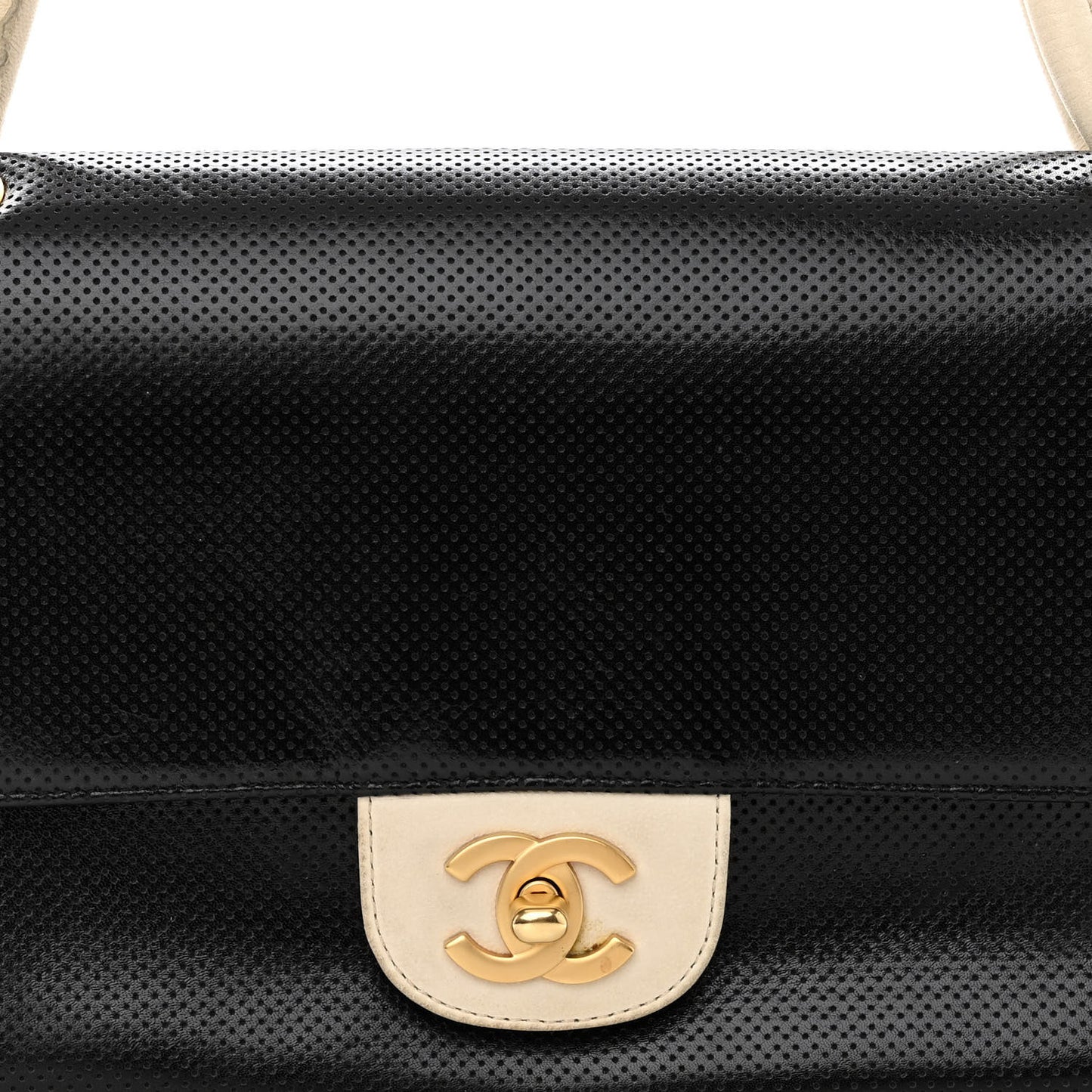 Lambskin Perforated Medium Single Flap Bag Black White