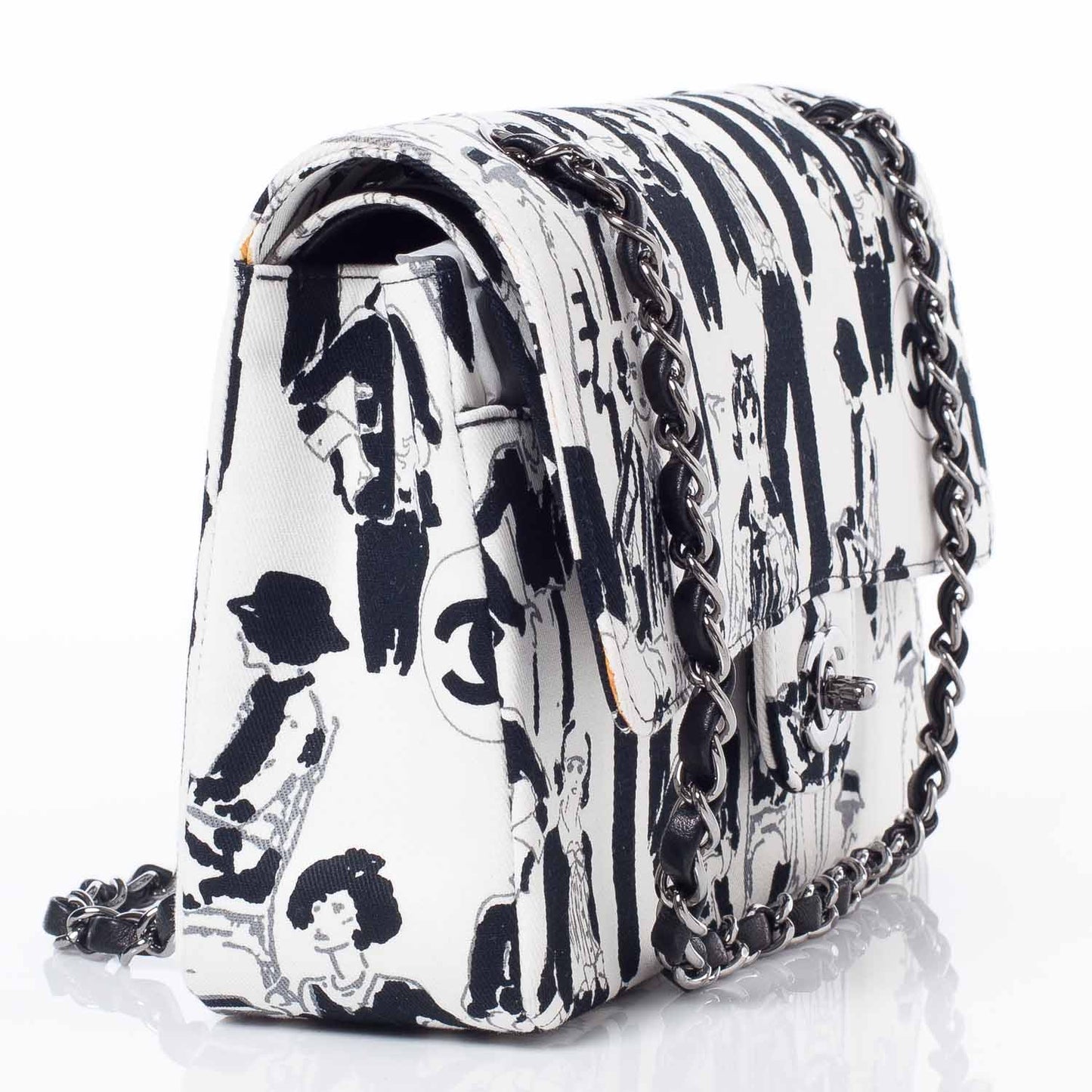 Canvas Coco Icons Medium Double Flap Black White