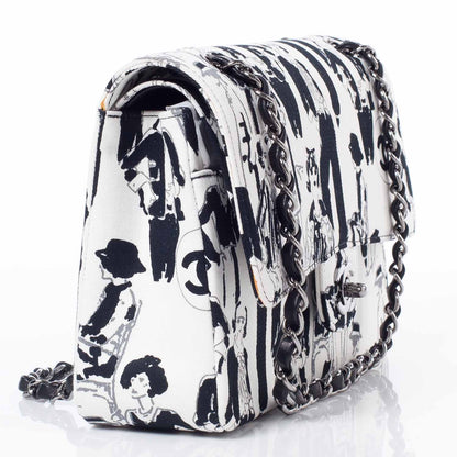 Chanel Canvas Coco Icons Medium Double Flap Black White 3 of 10