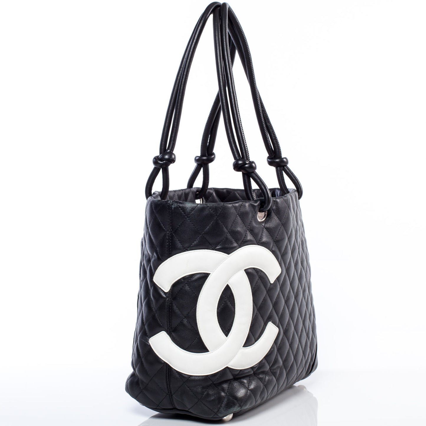 Calfskin Quilted Large Cambon Tote Black White