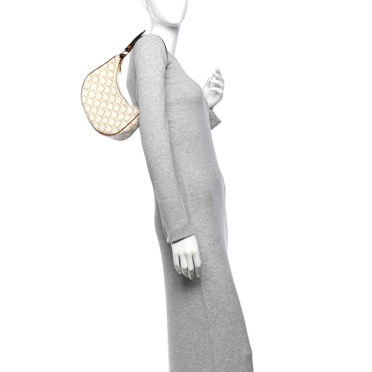 Canvas Calfskin Ava Triomphe Shoulder Bag White