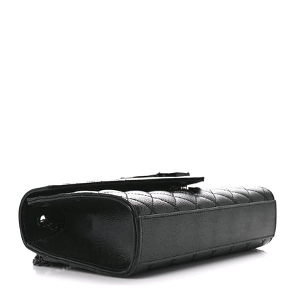 Saint Laurent Grain De Poudre Textured Mixed Matelasse Triquilt Small Monogram Monochrome Satchel Black 4 of 14