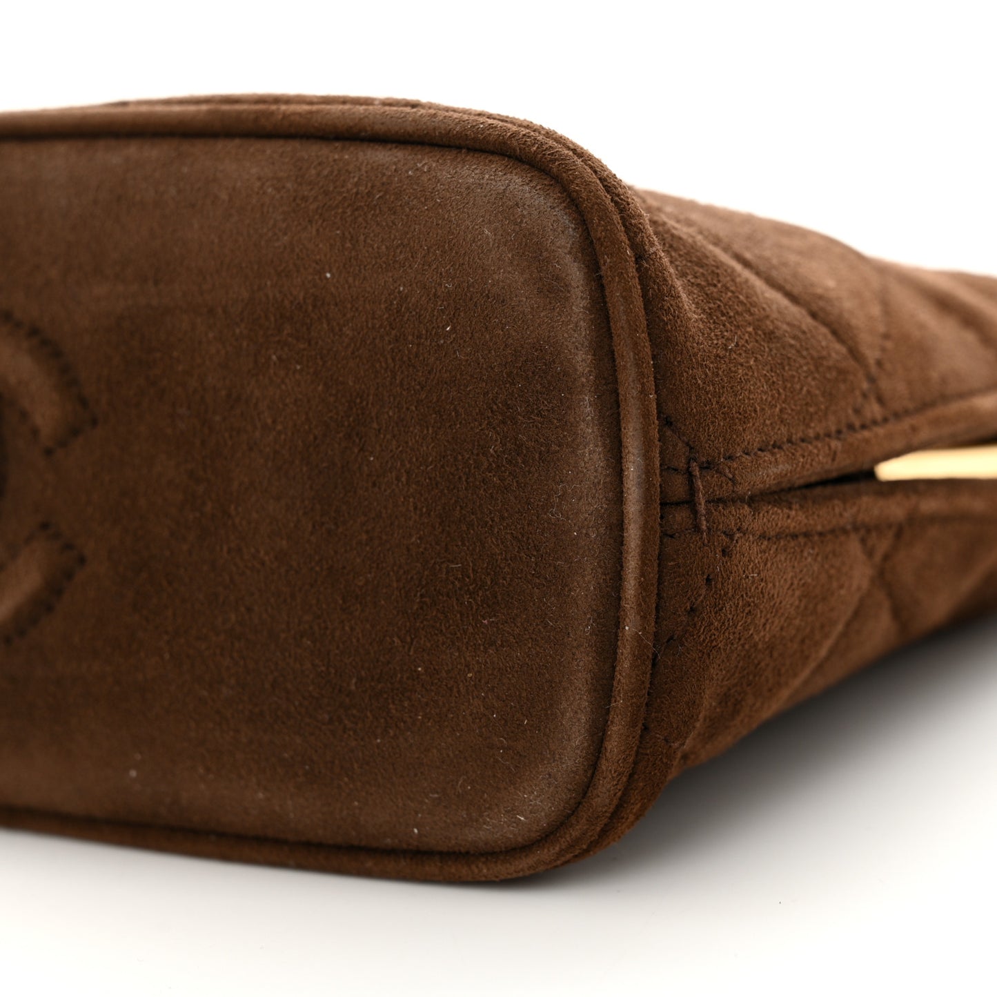 Suede Quilted Kisslock Top Handle Clutch Brown