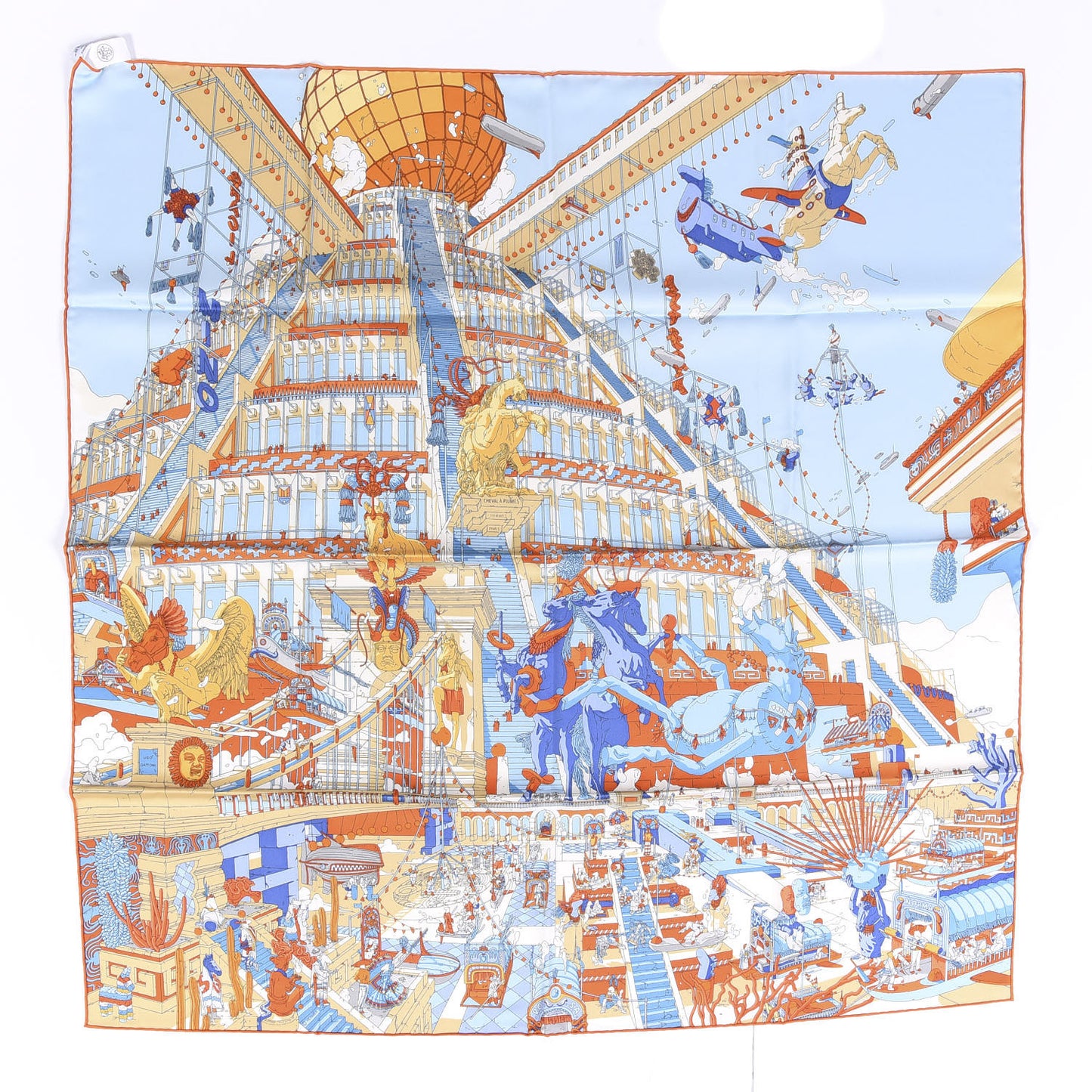 Silk La Legende Du Cheval Scarf 90 Orange Ciel Beige