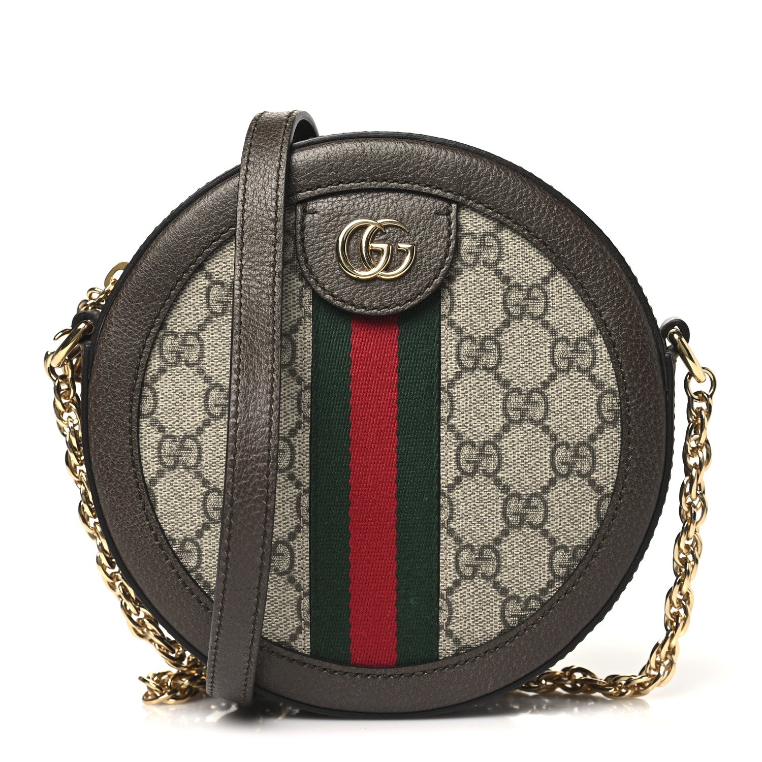 Gucci GG Supreme Monogram Web Mini Ophidia Round Shoulder Bag Brown 1 of 10