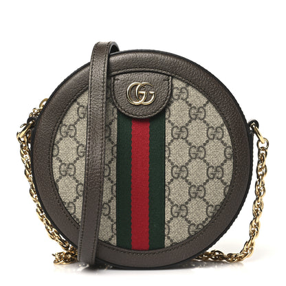 Gucci GG Supreme Monogram Web Mini Ophidia Round Shoulder Bag Brown 1 of 10
