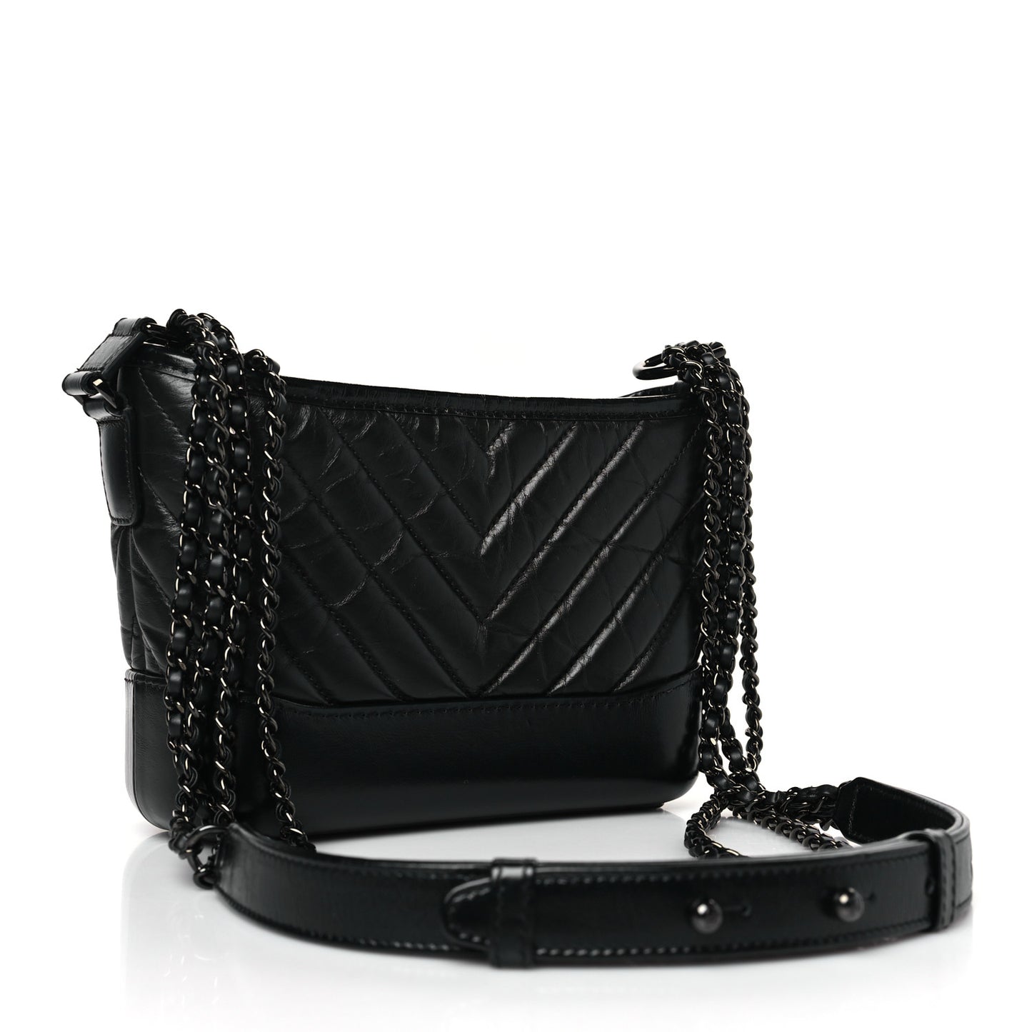 Aged Calfskin Chevron Quilted Small Gabrielle Hobo So Black