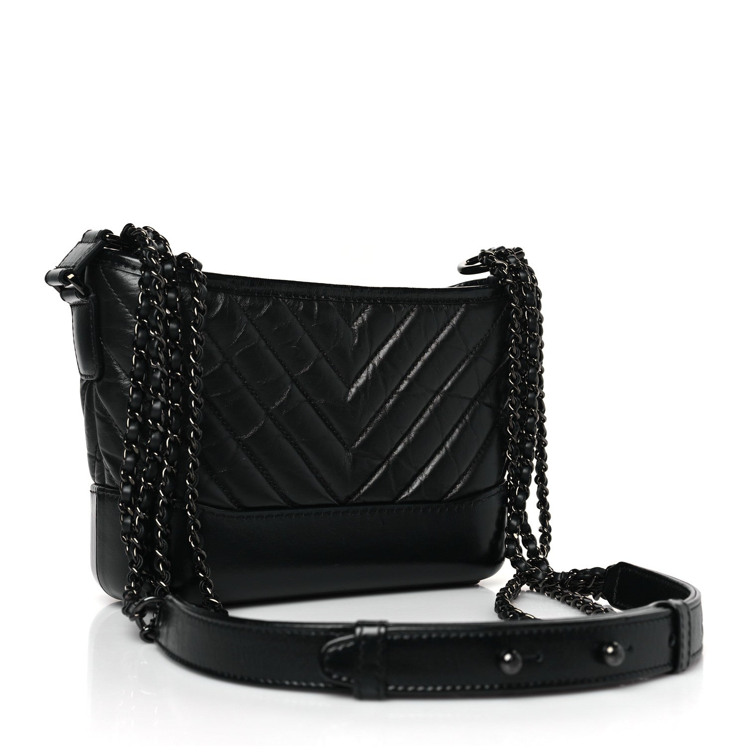 Chanel Aged Calfskin Chevron Quilted Small Gabrielle Hobo So Black 3 of 10