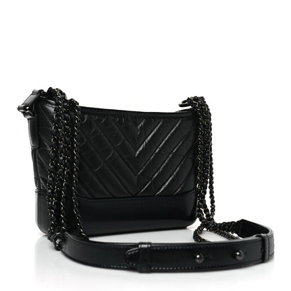 Chanel Aged Calfskin Chevron Quilted Small Gabrielle Hobo So Black 3 of 10