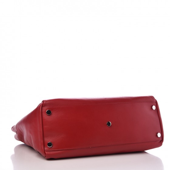 Saint Laurent Calfskin Suede Stud Reversible Shopper Tote Red 7 of 19