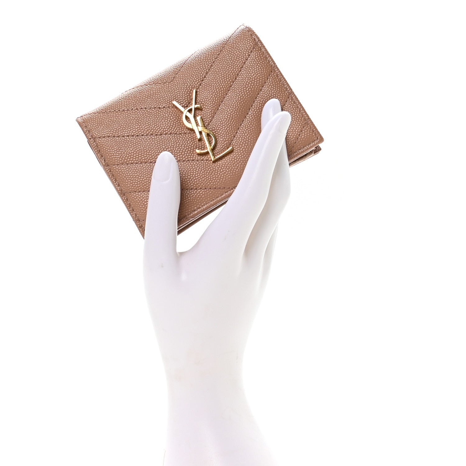 Saint Laurent Grain De Poudre Matelasse Chevron Monogram Flap Card Case Vintage Peach 2 of 7