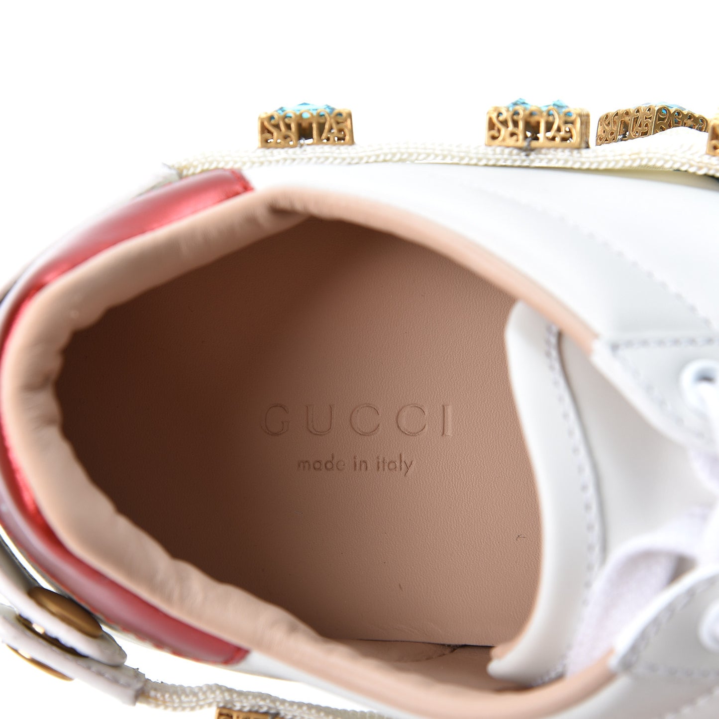 Calfskin Removable Crystals Bee Embroidered Ace Platform Sneakers 37 White