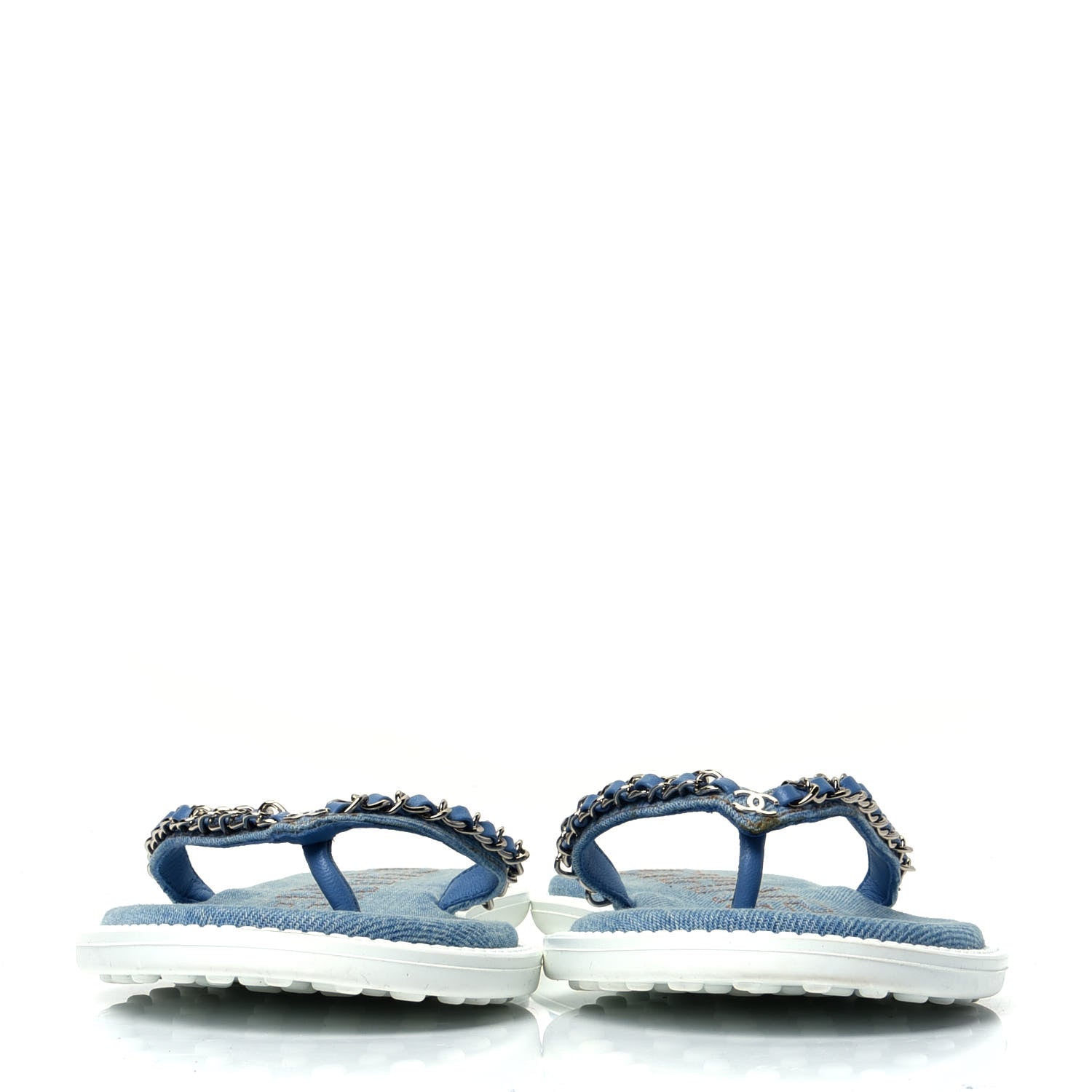 Chanel Denim CC Chain Thong Sandals 39 Blue 2 of 4