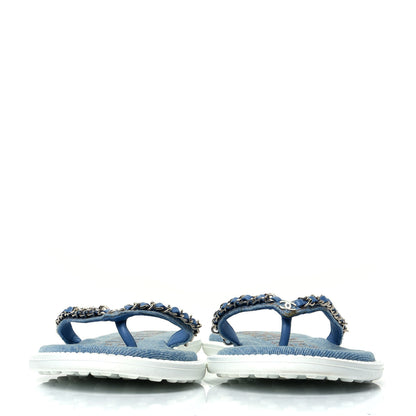 Chanel Denim CC Chain Thong Sandals 39 Blue 2 of 4
