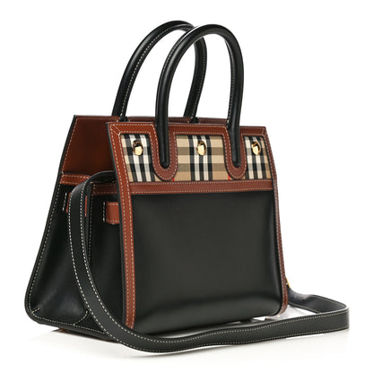 Burberry Calfskin Vintage Check Mini Two Handle Title Bag Black 3 of 11
