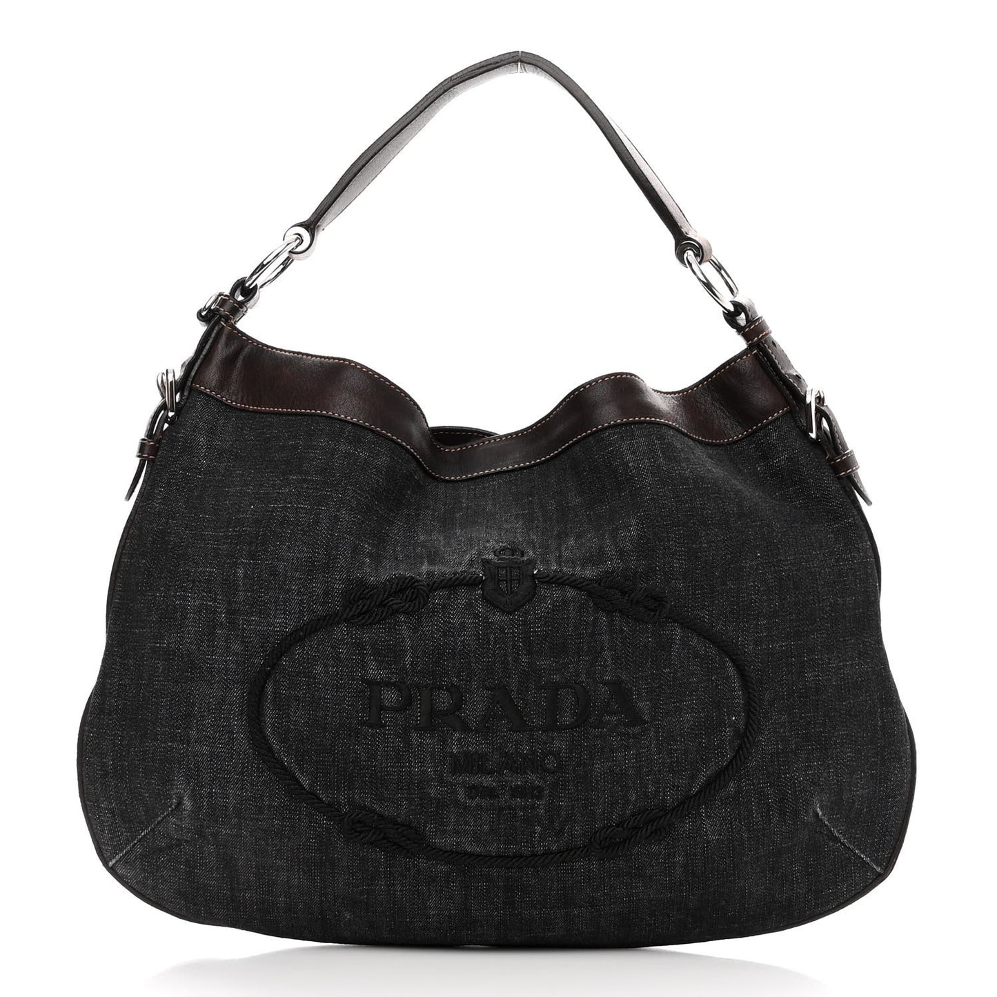 Washed Denim Logo Hobo Black Caffe