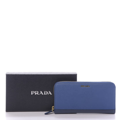 Prada Saffiano Stripe Zip Around Wallet Azzurro Bluette 10 of 10