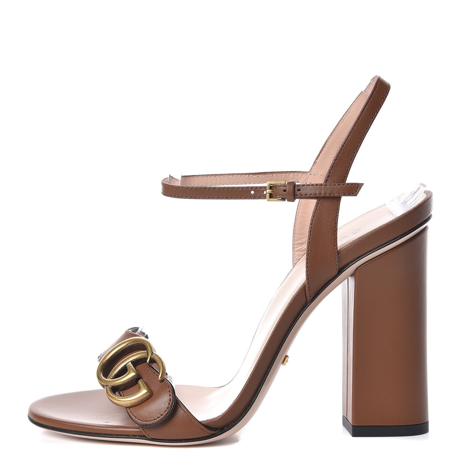 Gucci Lifford Calfskin GG Marmont Ankle Wrap 105mm Sandals 37 Cognac 1 of 11
