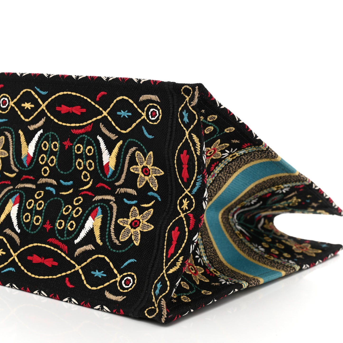 Canvas Embroidered Large Flowers Heart Book Tote Black Multicolor