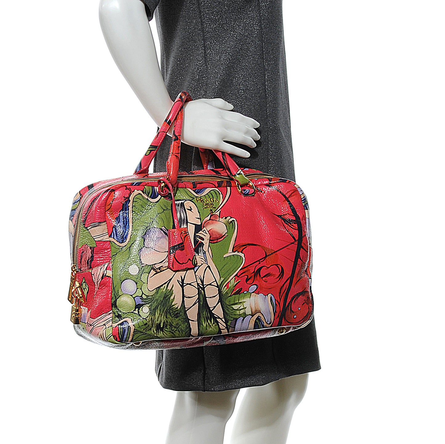 X JAMES JEAN Cervo Lux Fairy Print Medium Boston Bag Peonia