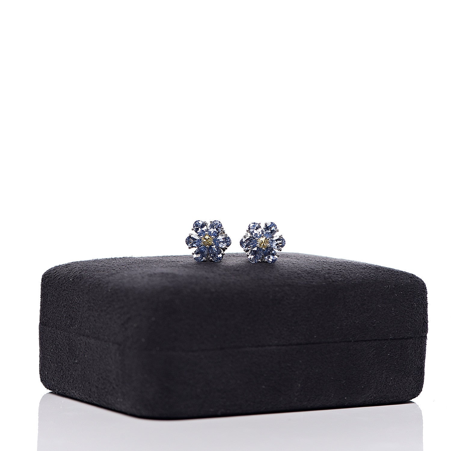 Tiffany Platinum Blue Yellow Sapphire Flower Earrings 5 of 5