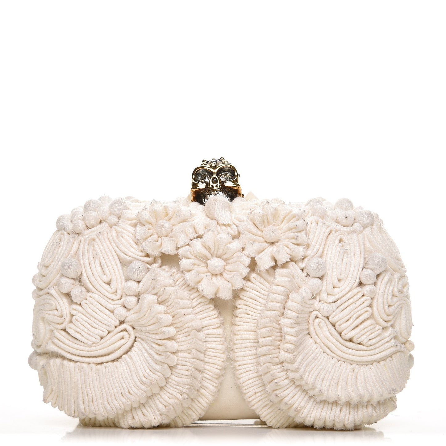 Velvet Glory Skull 3D Flower Box Clutch Ivory