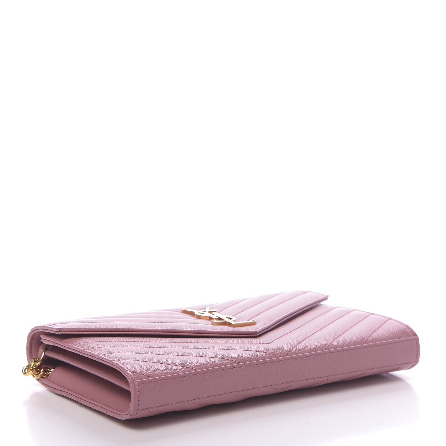 Saint Laurent Grain De Poudre Matelasse Chevron Monogram Chain Wallet Tender Pink 4 of 11