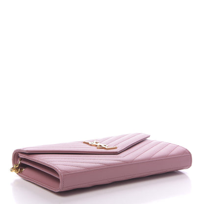 Saint Laurent Grain De Poudre Matelasse Chevron Monogram Chain Wallet Tender Pink 4 of 11