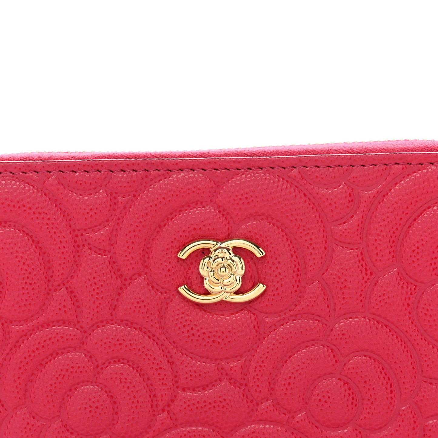 Caviar Camellia Embossed Large Zip Around Gusset Wallet Pink