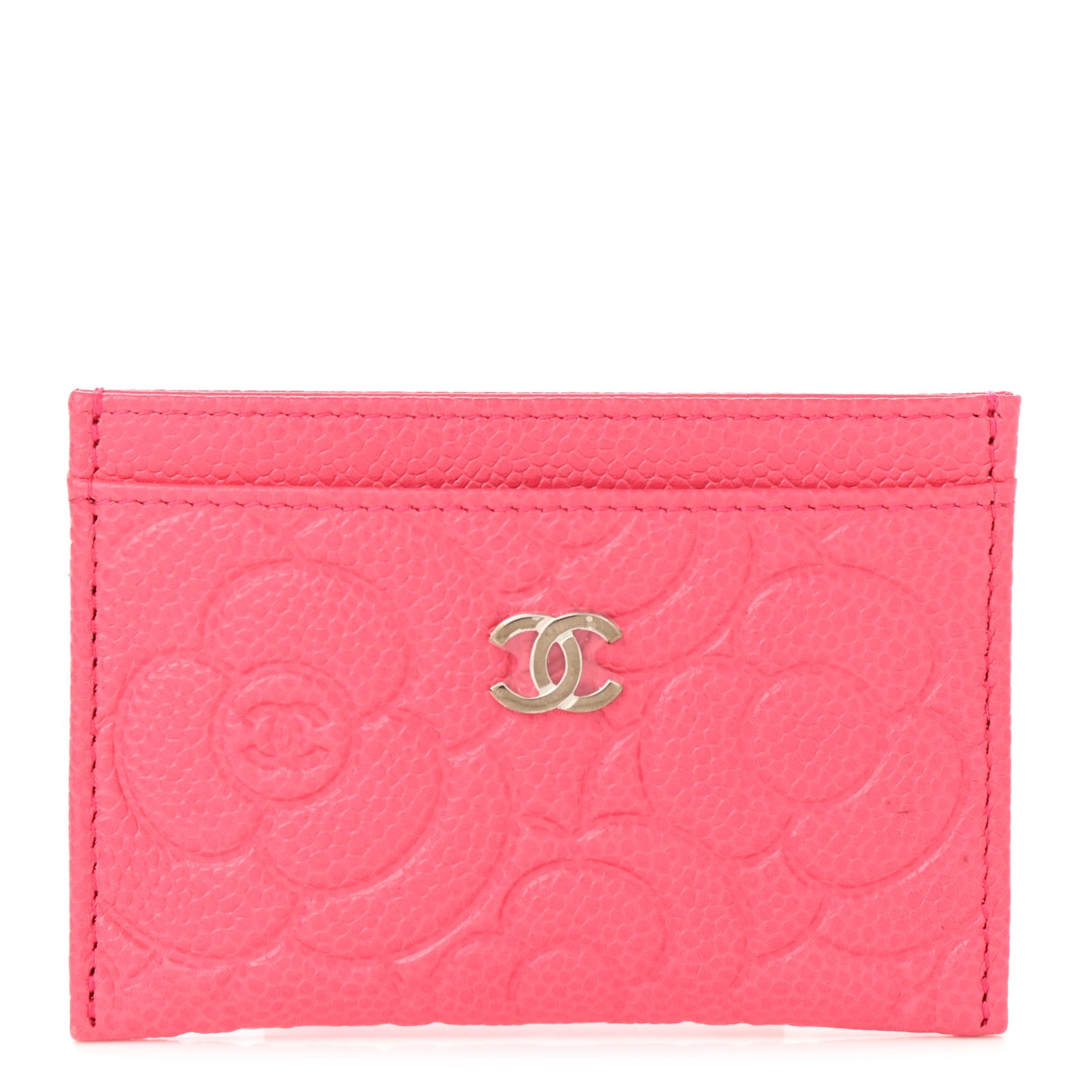 Caviar Camellia Embossed Card Holder Pink
