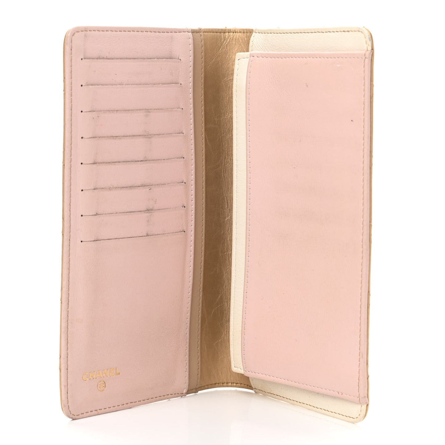Metallic Calfskin Diamond Stitched Yen Wallet Gold