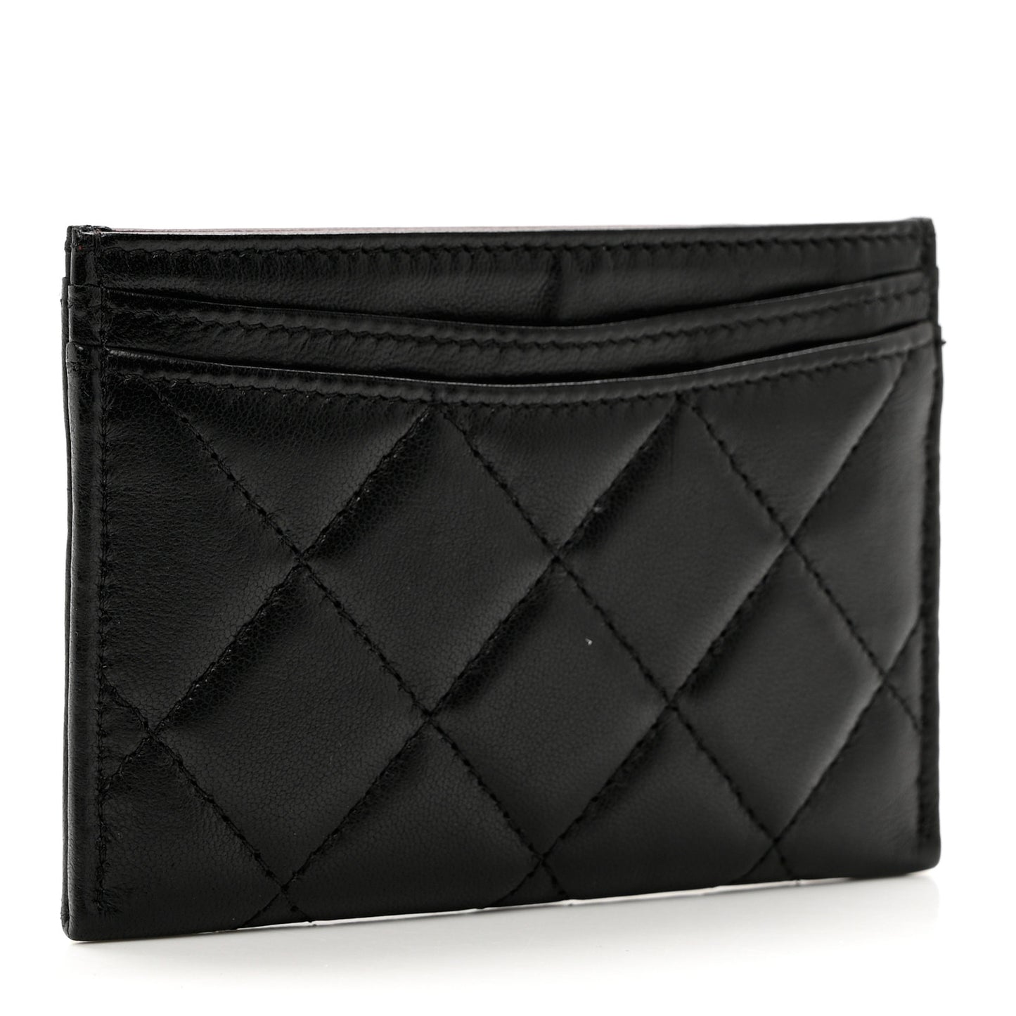 Lambskin Quilted Card Holder Black