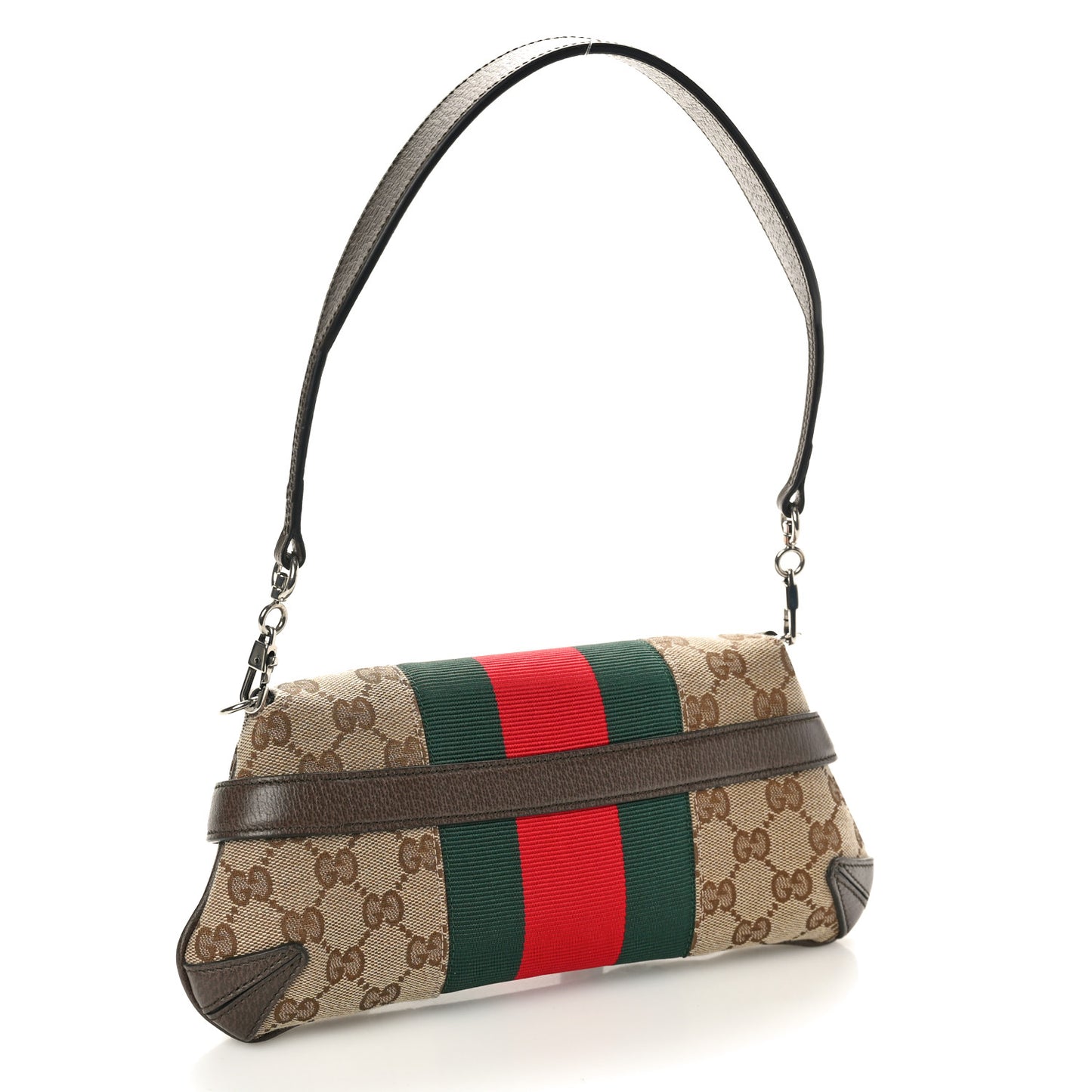 Monogram Textured Dollar Calfskin Heavy Grosgrain Web Small Maxi Horsebit Chain Shoulder Bag Beige Ebony New Acero