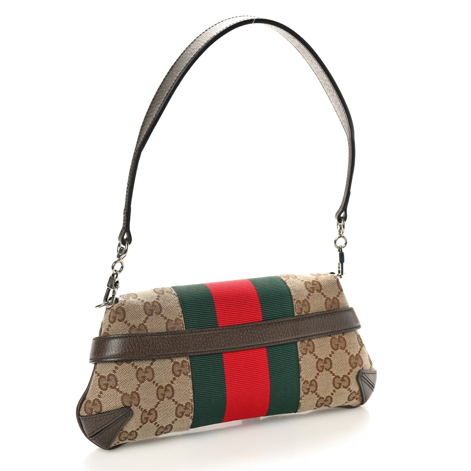 Gucci Monogram Textured Dollar Calfskin Heavy Grosgrain Web Small Maxi Horsebit Chain Shoulder Bag Beige Ebony New Acero 3 of 10
