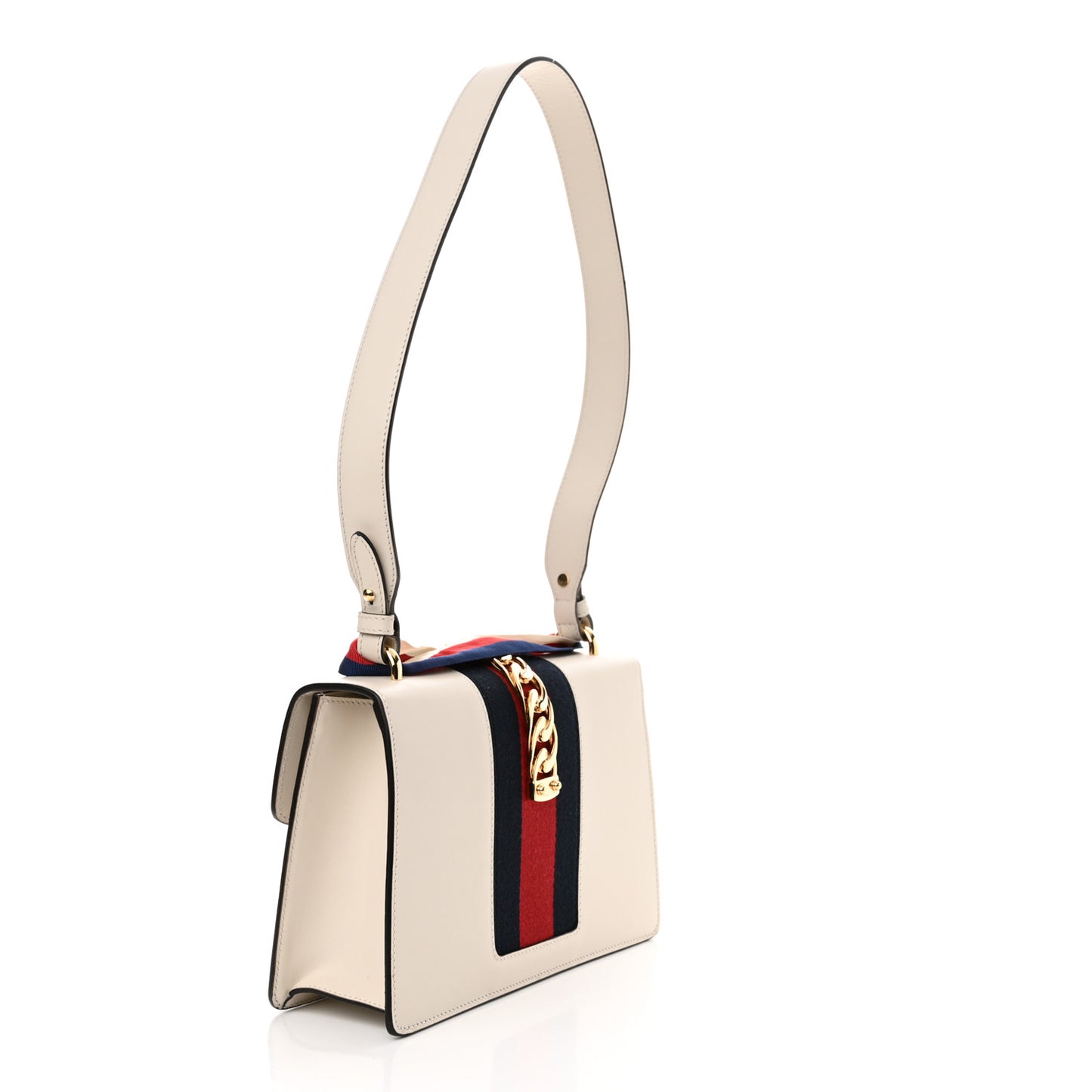 Calfskin Embroidered Small Sylvie Shoulder Bag White