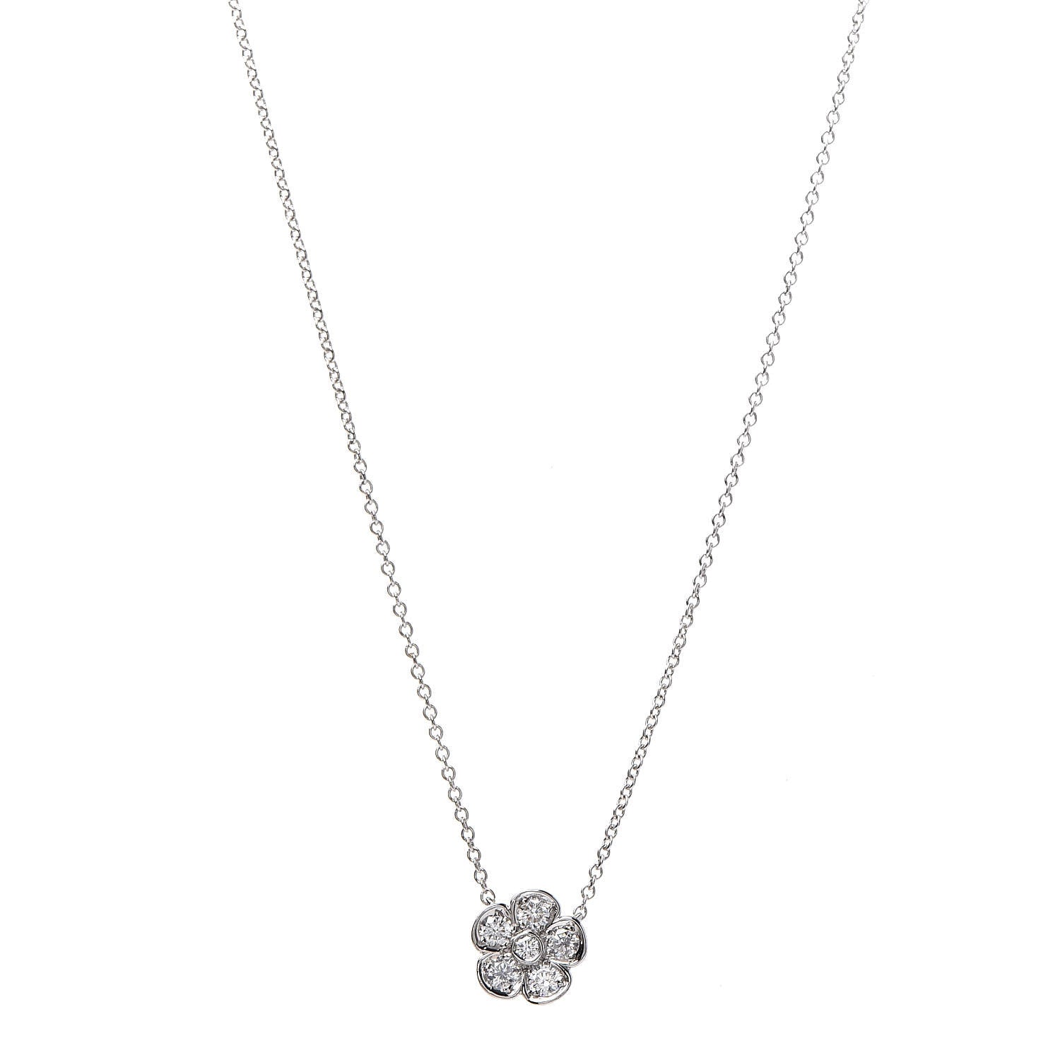 Tiffany Platinum Diamond .28ctw Flower Pendant Necklace 2 of 10