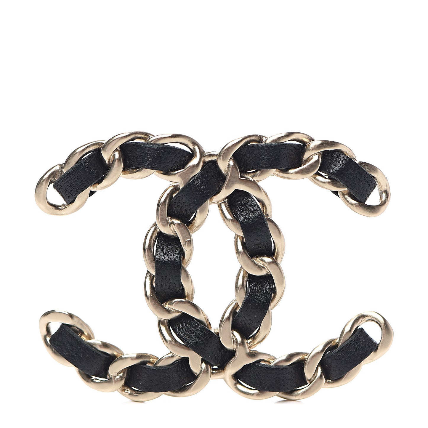 Lambskin Chain CC Brooch Black Gold