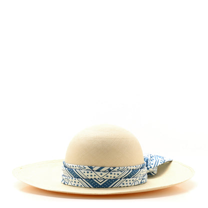Hermes Straw Ingrid Zigzag Panama Hat 56 Naturel Bleu Jean 1 of 9