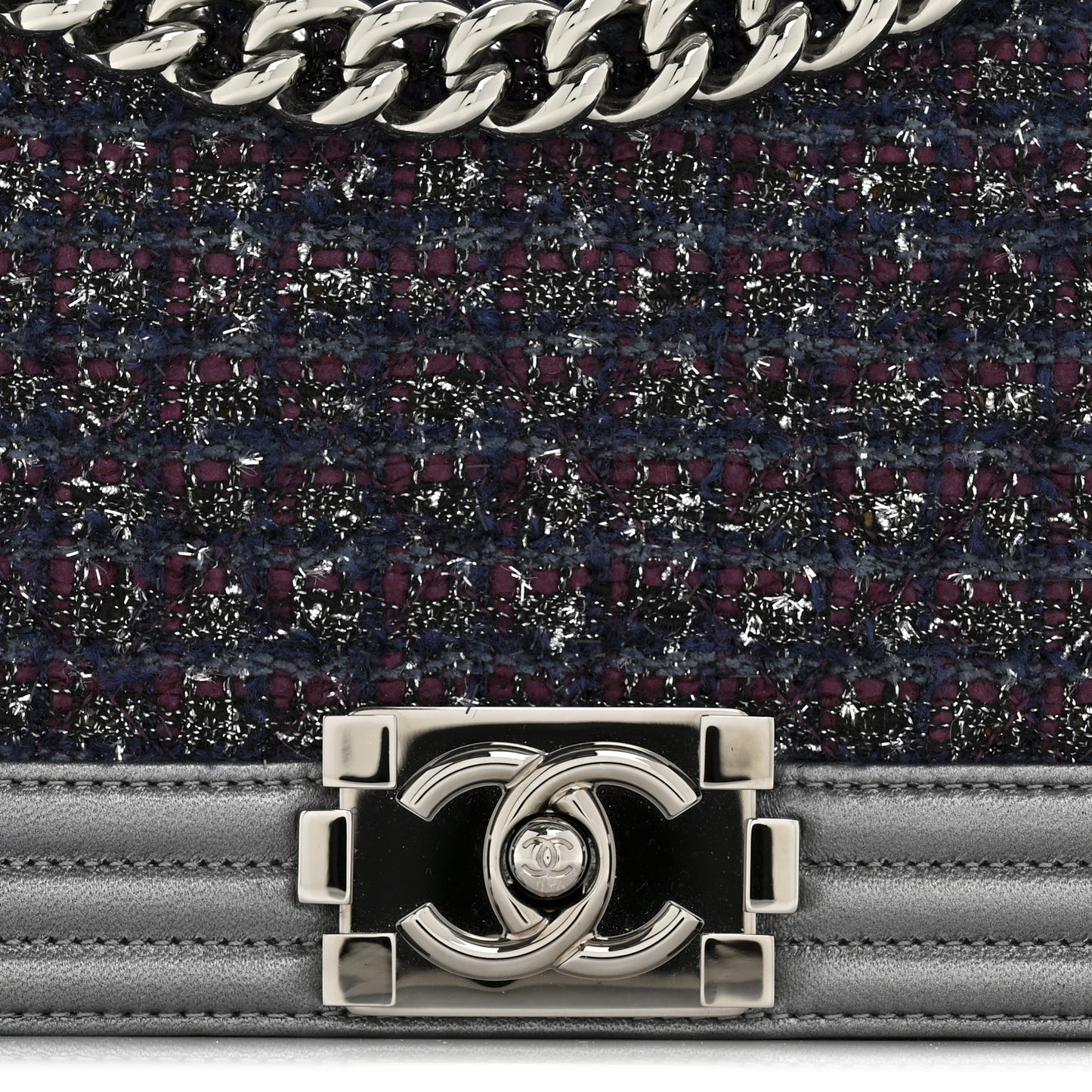 Tweed Metallic Lambskin Medium Boy Flap Silver