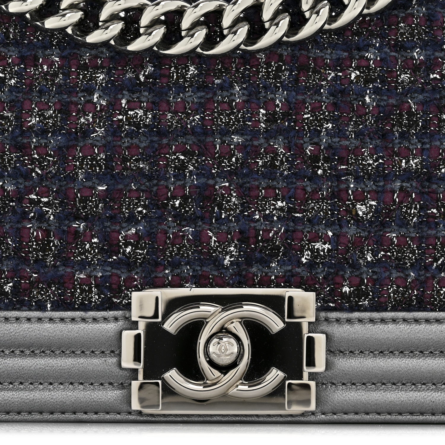 Chanel Tweed Metallic Lambskin Medium Boy Flap Silver 12 of 14