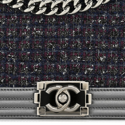 Chanel Tweed Metallic Lambskin Medium Boy Flap Silver 12 of 14