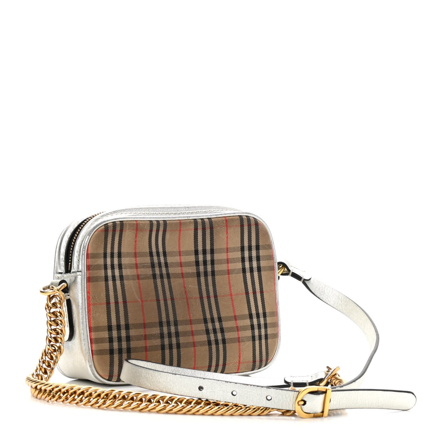 Smooth Calfskin 1983 Knight Check Link Camera Bag Silver