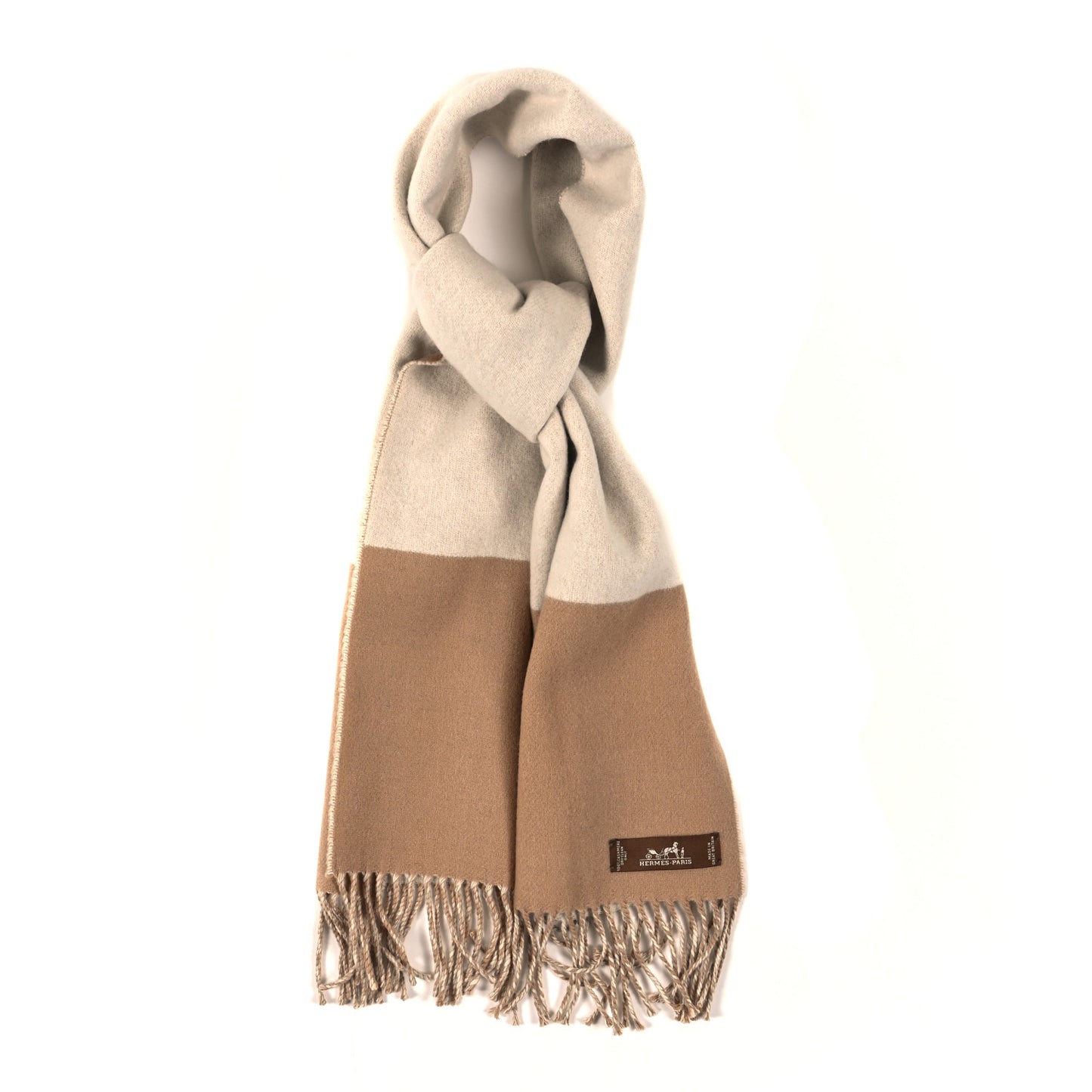 Cashmere Fringe Stole Camel White