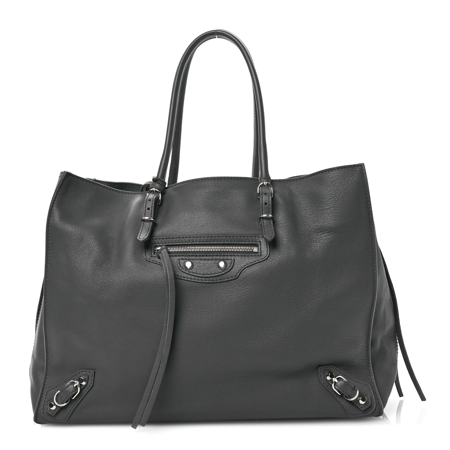 Veau Papier B4 Zip Around Tote Gris Fossile
