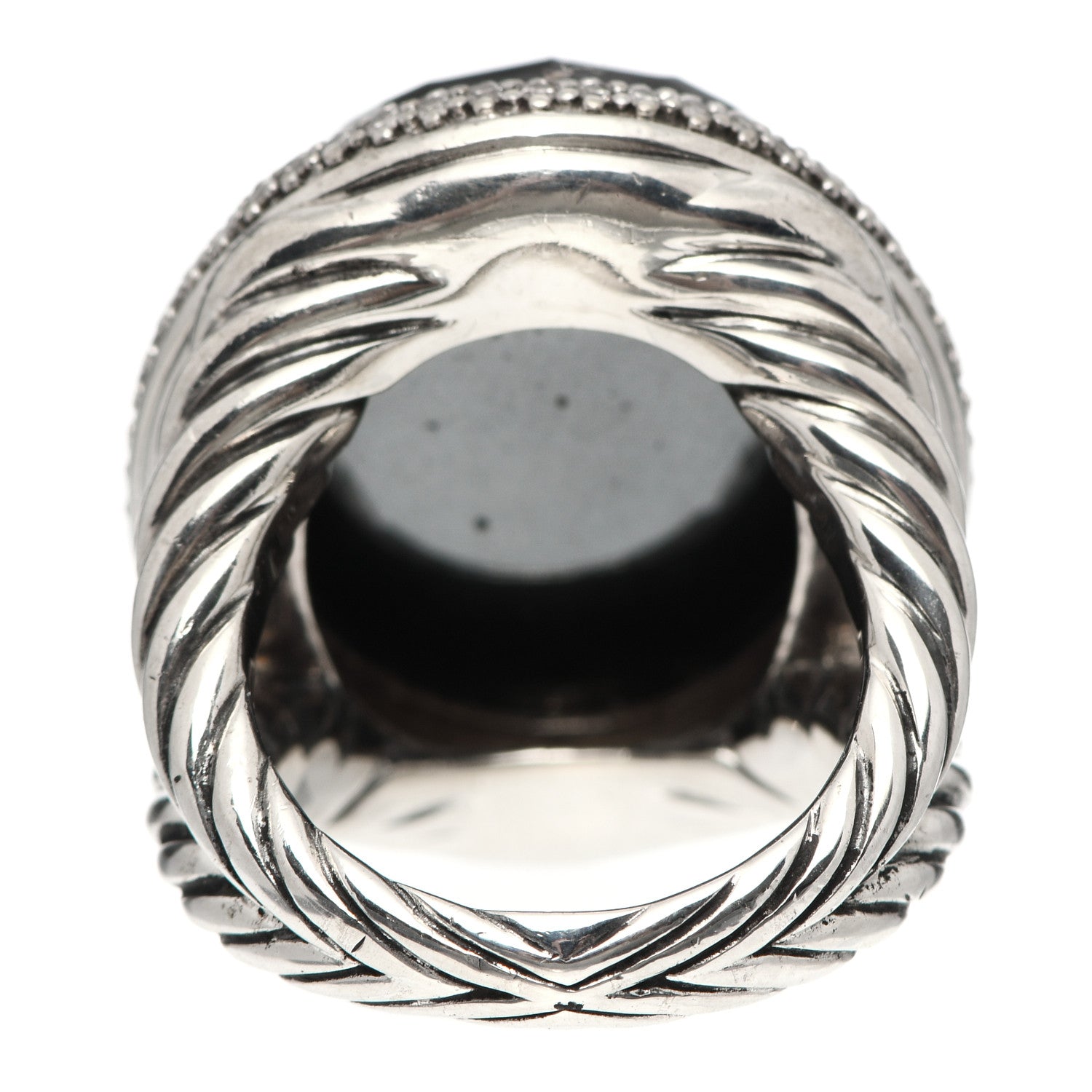 David Yurman Sterling Silver Diamond Black Orchid 18mm Signature Oval Ring 54 7 4 of 5