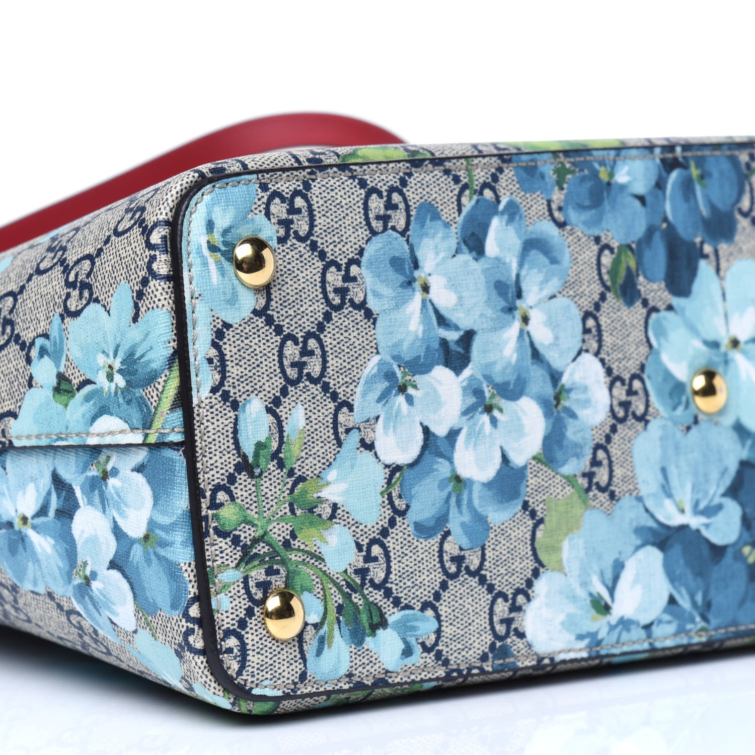 Gucci GG Supreme Monogram Blooms Medium Zip Top Tote Beige Blue Navy Hibiscus Red 12 of 14