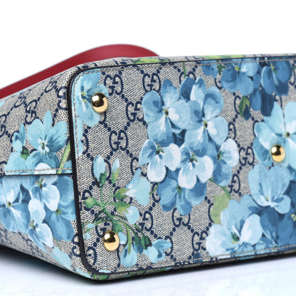 Gucci GG Supreme Monogram Blooms Medium Zip Top Tote Beige Blue Navy Hibiscus Red 12 of 14