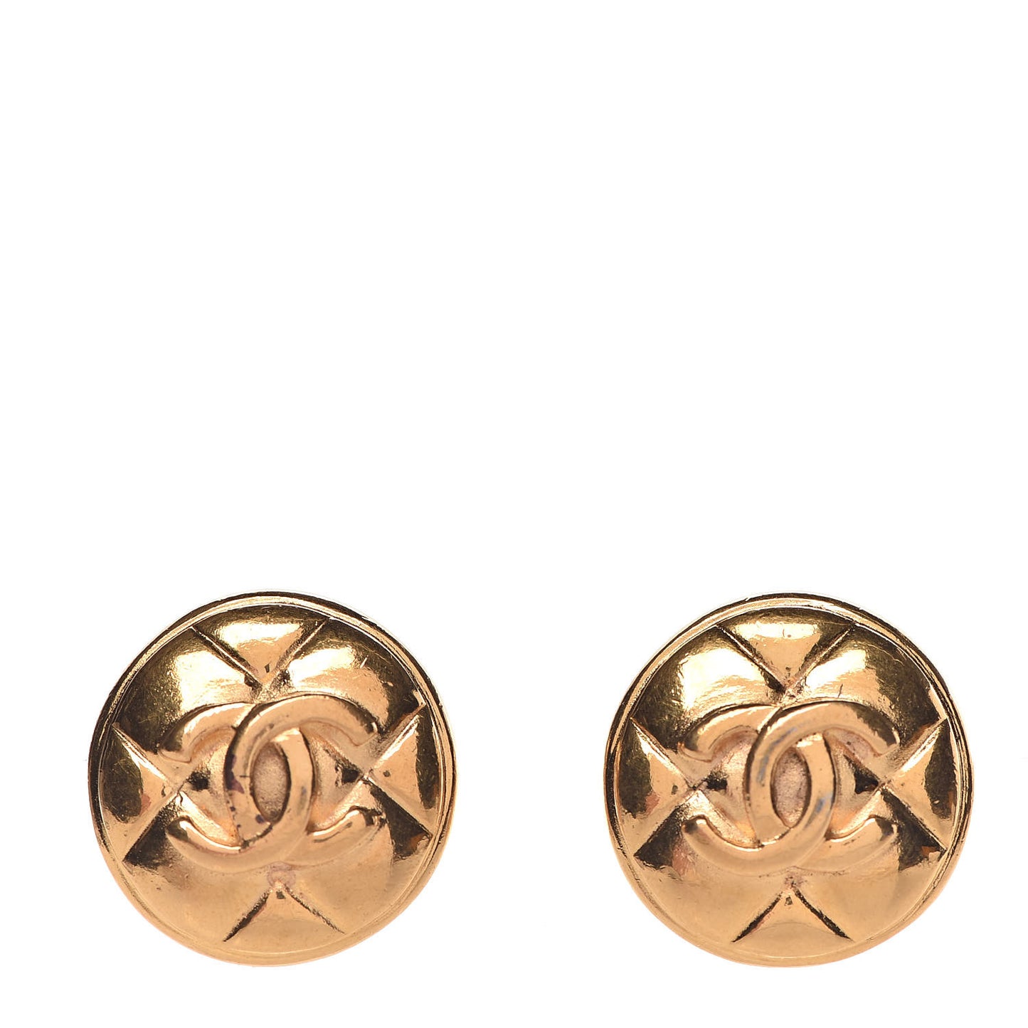 Round Quilted CC Clip On Earrings Gold