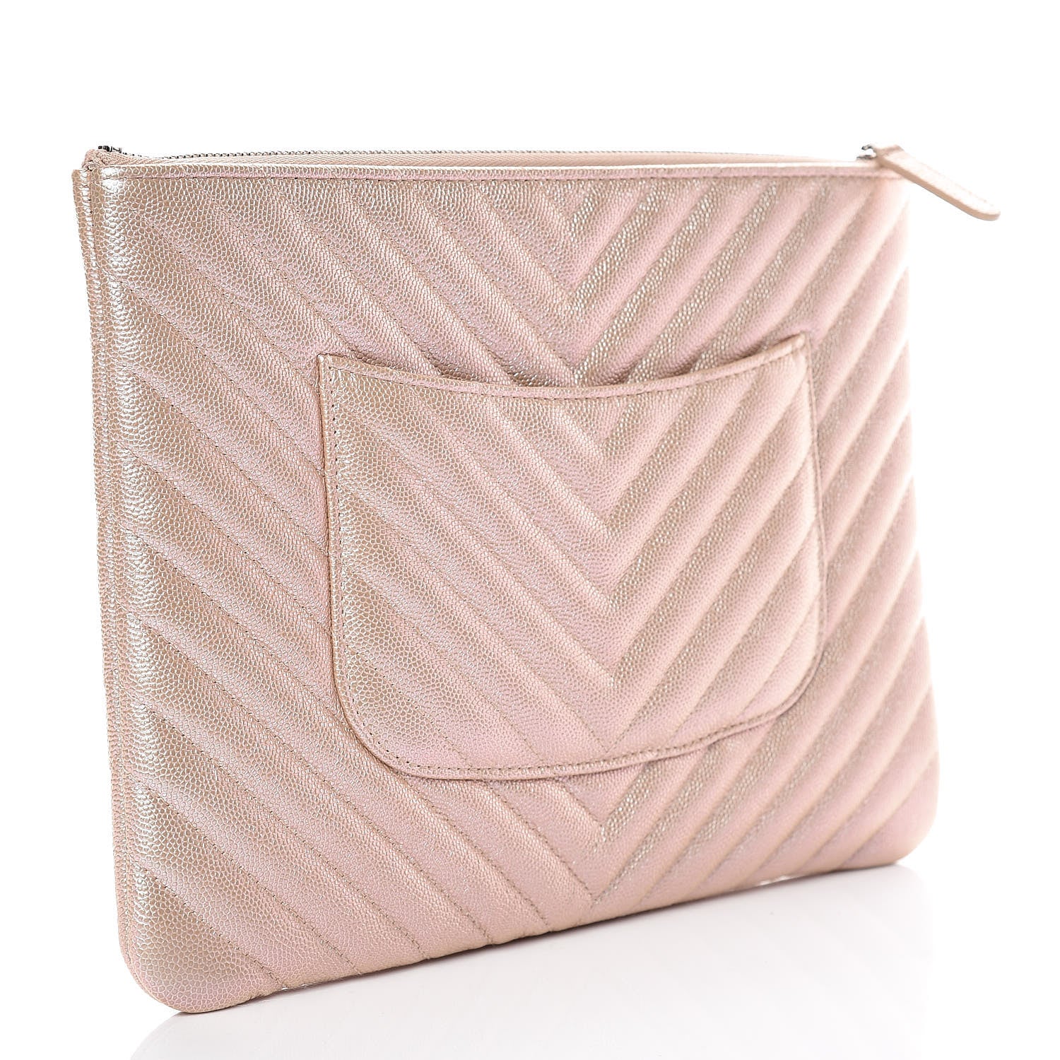 Chanel Iridescent Caviar Chevron Quilted Medium Cosmetic Case Light Gold 3 of 10
